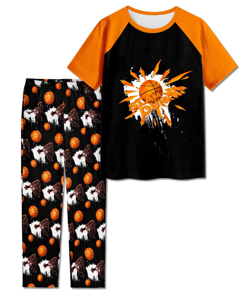 PASHOP Boys Pajamas Little Big Boys Pajamas Short Sleeves and Pants 2 Pieces Basketball Summer Pjs Set Kid Sleepwear Size 14 - Image 1